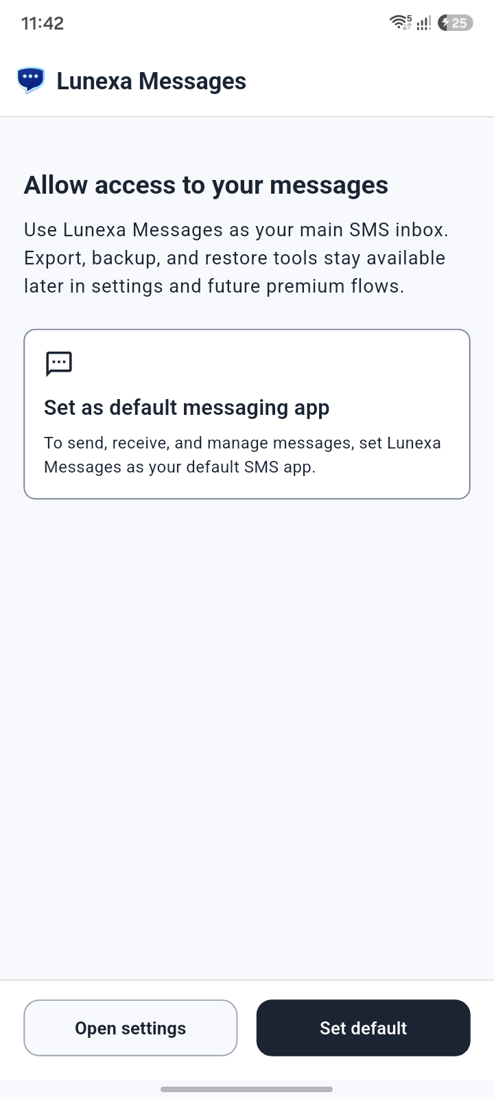 Set Lunexa Messages as the default SMS app