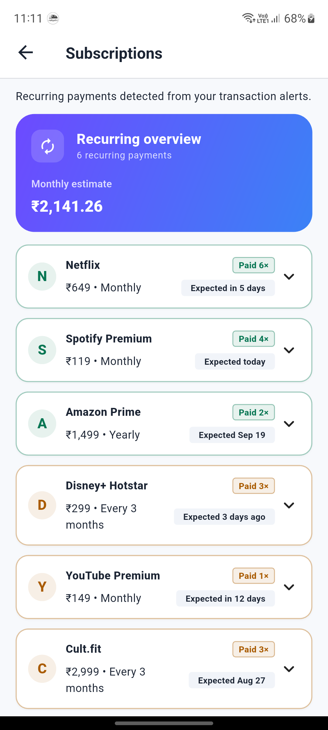 Lunexa Messages subscription tracker detected from transaction SMS alerts