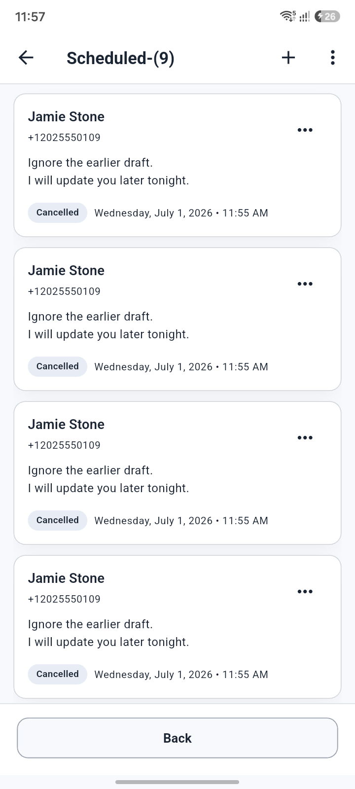 Scheduled messages screen
