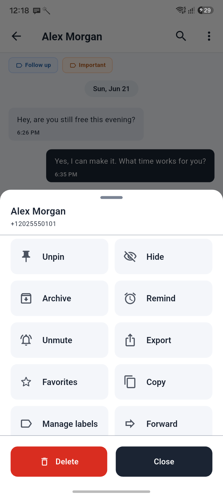 Thread tools screen